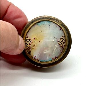 Antique Brass Persian or Mughal Style Small Snuff Pill Box Mother of Pearl